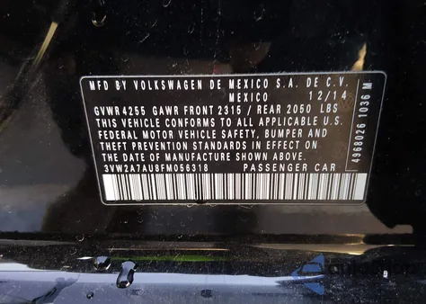 2015 Volkswagen Golf Tdi Se 4-Door из США, поврежденный, VIN 3VW2A7AU8FM056318